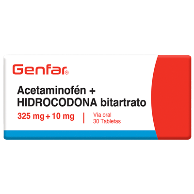 ACETAMINOFÉN + HIDROCODONA BITARTRATO GENFAR 325 MG / 5 MG Tabletas