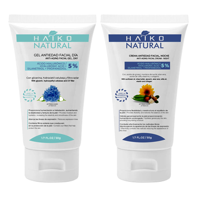 TRATAMIENTO FACIAL ANTIEDAD DÚO PARA EL DÍA Y LA NOCHE CON ÁCIDO HIALURÓNICO 5% HAIKO NATURAL Tratamiento