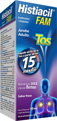 Histiacil FAM Jarabe Adulto para la Tos Seca y con Flemas Sabor Fresa, 140  ml.